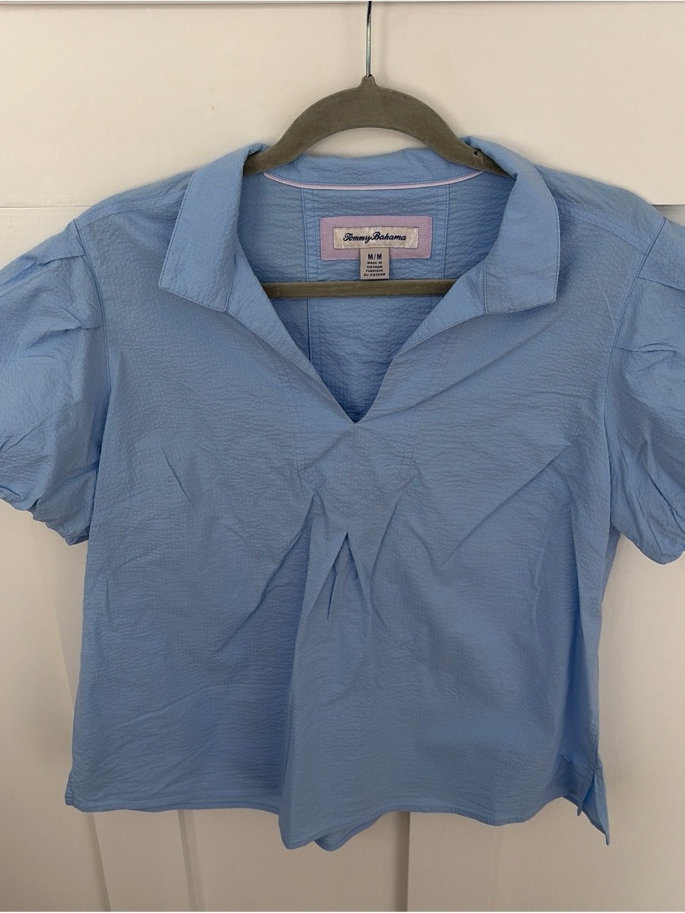 Tommy Bahama Light Blue Short-Sleeve Collared V-Neck Top